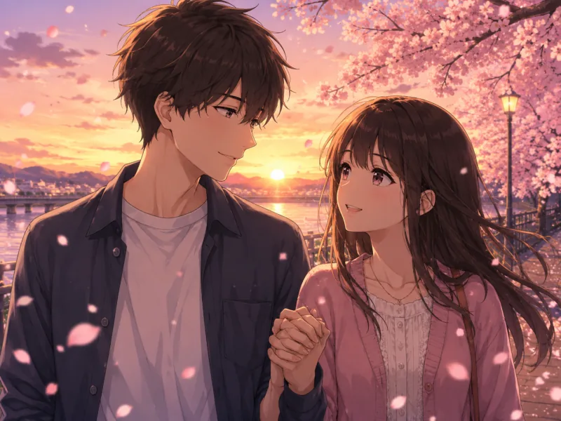 AI anime avatar couple portrait with sunset background