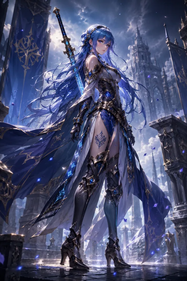 Full-body AI anime avatar in fantasy warrior pose
