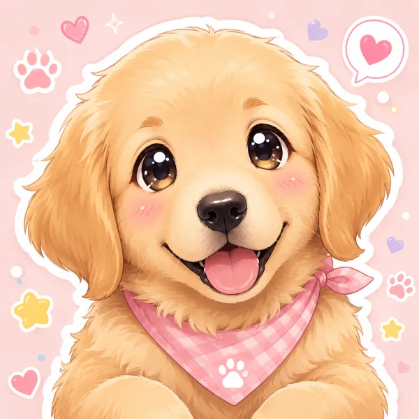 AI anime avatar of a golden retriever pet in kawaii style