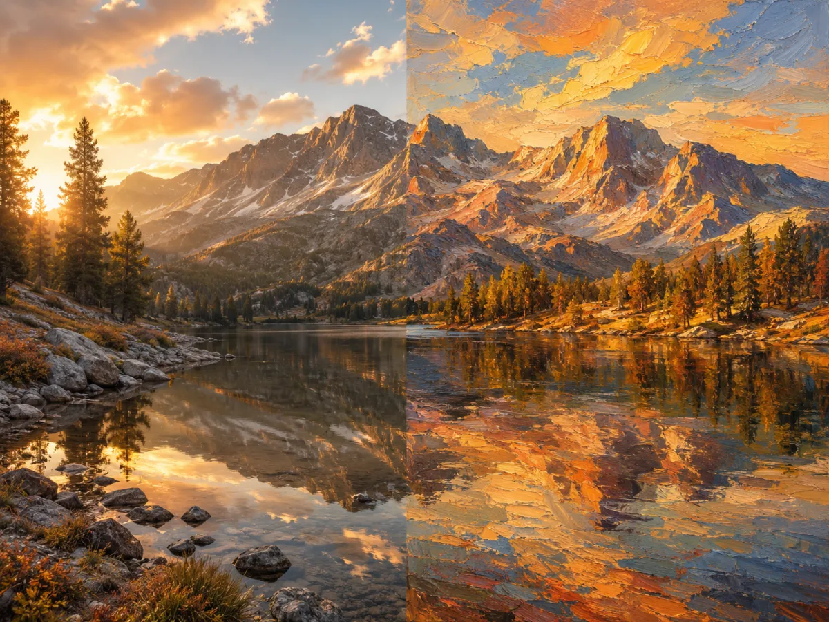 What is AI art style transfer — a photo half turned into an oil painting
