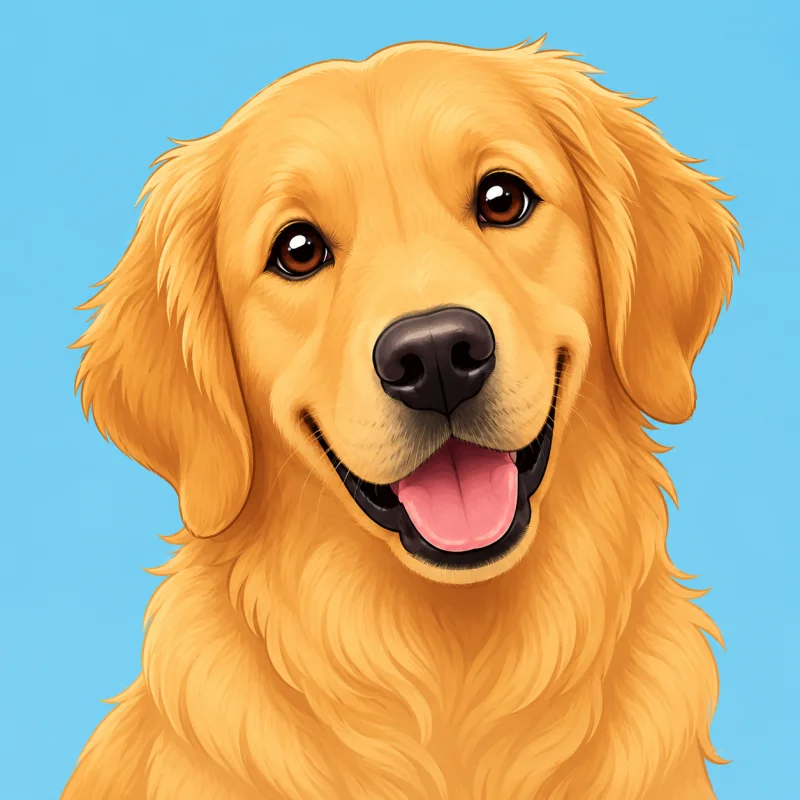 AI cartoon portrait of a golden retriever dog drawn in a cute cartoon style