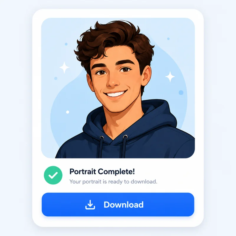 Step 3 — downloading the finished AI cartoon portrait with no watermark