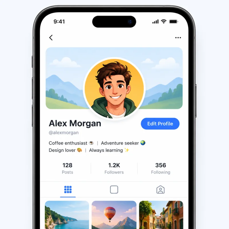 AI cartoon portrait used as a cartoon avatar profile picture on a phone