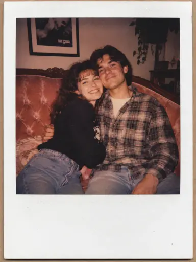 Retro polaroid AI couple photo made with the free AI couple photo maker — 1990s film aesthetic