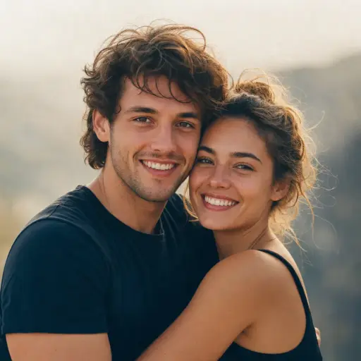 Beginner-friendly realistic AI couple photo prompt result — golden afternoon natural light portrait