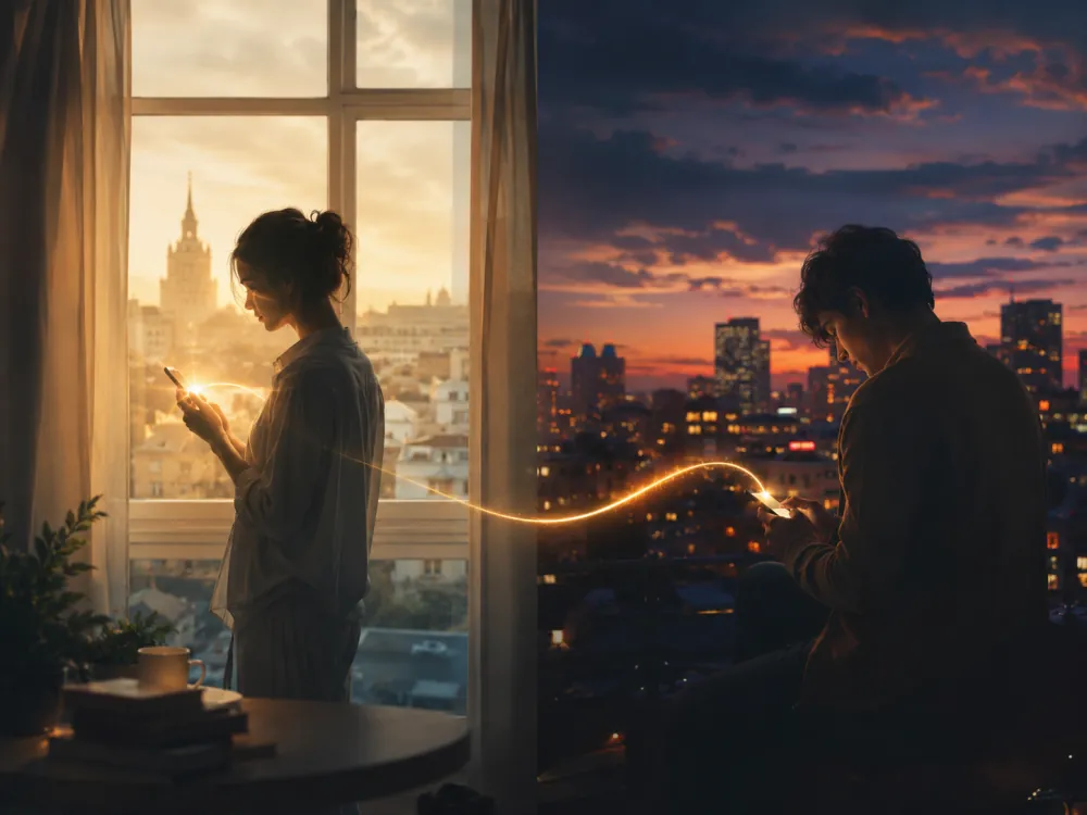 AI couple video scene — a couple kissing under an umbrella in neon city rain