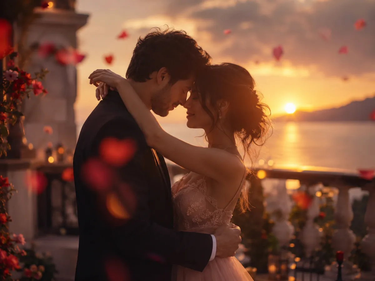 AI couple video for an anniversary surprise playing at a candlelit home