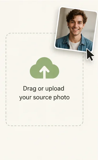 Step 1 — uploading a source photo to the Imya AI Face Swap tool