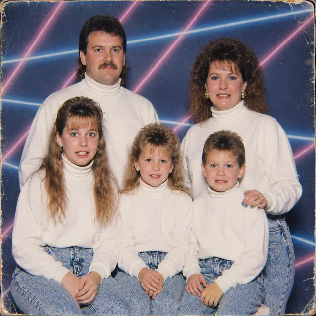 Retro 90s AI family photo style