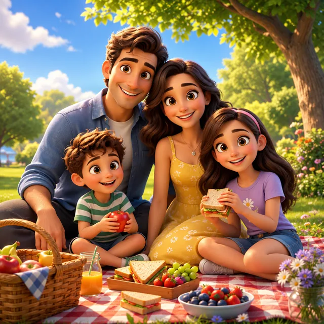 Pixar Cartoon AI family photo style