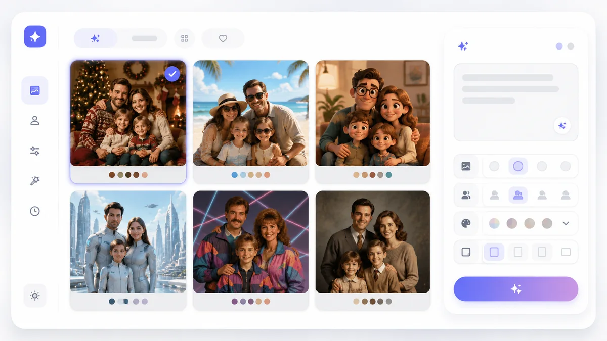 Step 2 — picking a style or pasting a Gemini AI family photo prompt in the Imya AI family photo generator