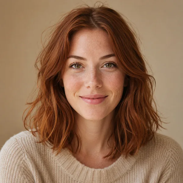AI hair color changer rendering a natural auburn hair color