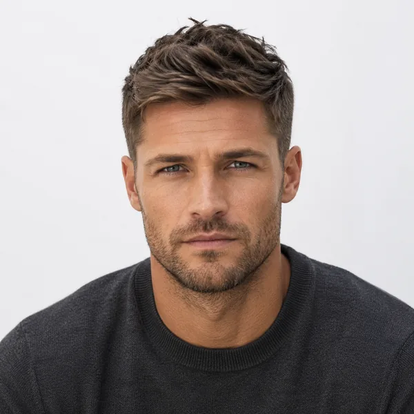 AI hair color changer for men rendering a cool ash brown hair color
