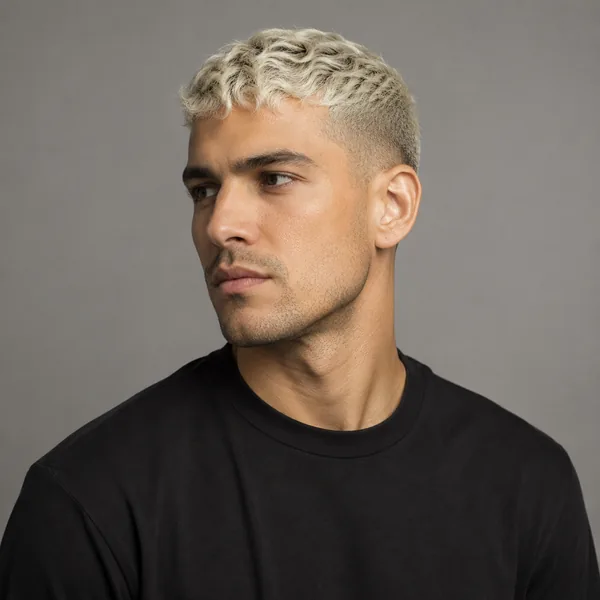 AI hair color changer for men rendering a bleached platinum blonde hair color