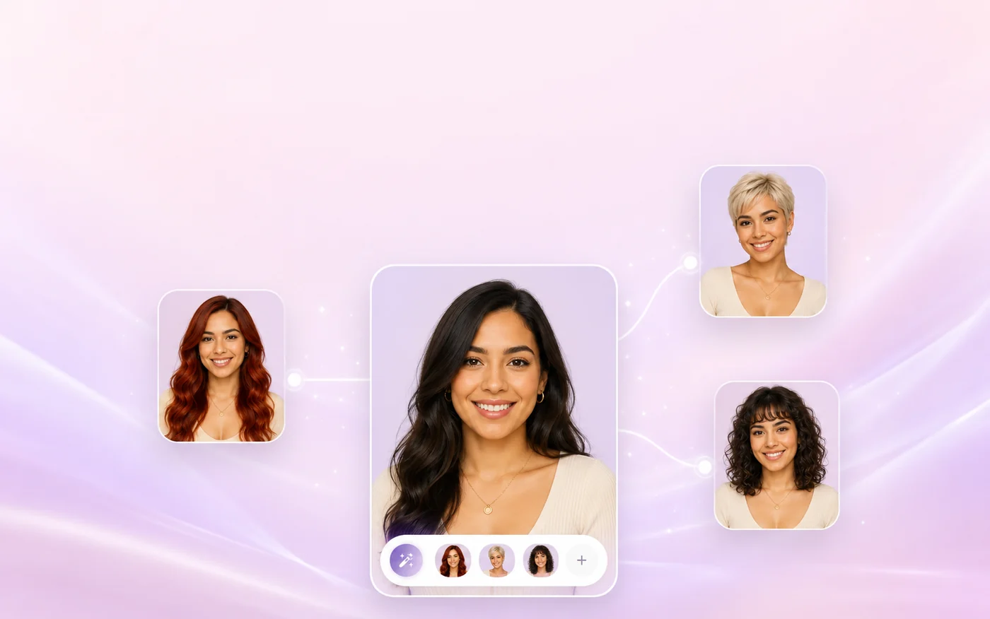 AI Hairstyle Changer — a portrait with multiple hairstyle variants