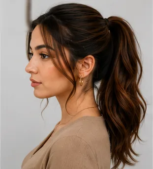 AI hairstyle changer — high ponytail virtual try on side view