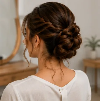 AI hairstyle changer — low braided updo virtual try on back view