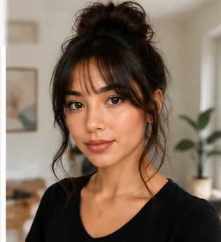 AI hairstyle changer — messy bun with bangs virtual try on