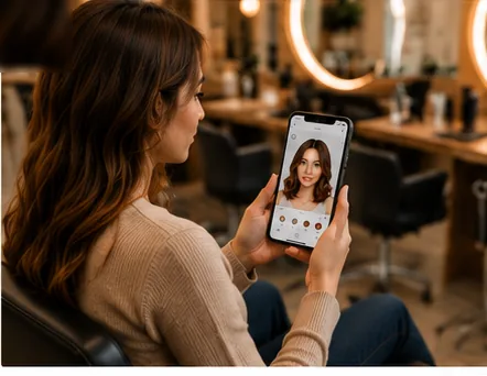 Use the AI hairstyle changer in a salon to preview a hairstyle before your appointment