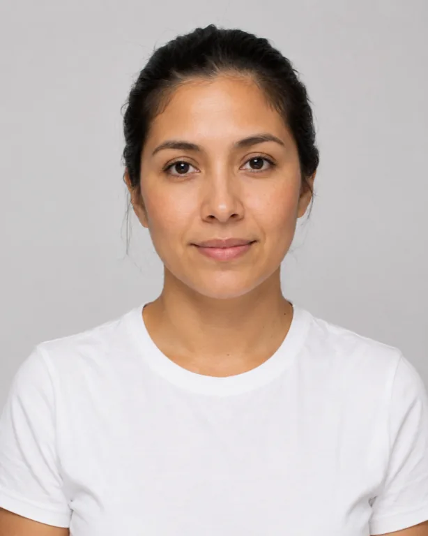AI headshot style tile — ID Photo passport-style headshot on a plain neutral backdrop