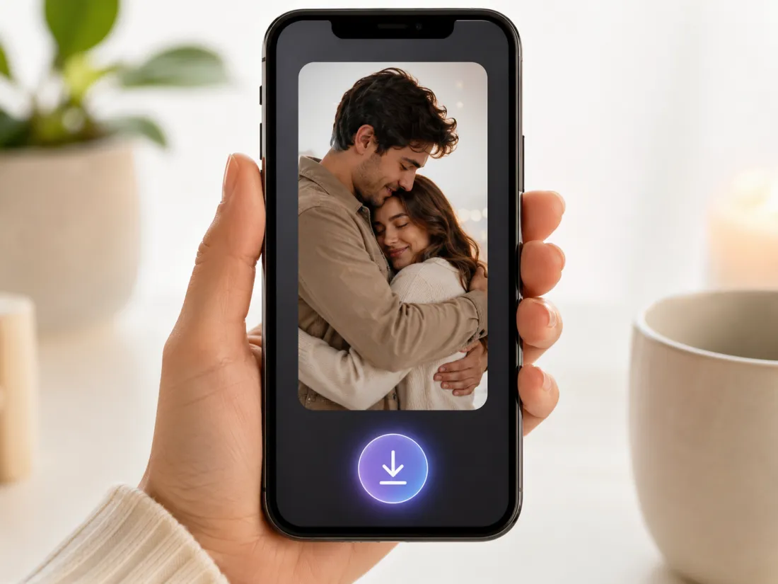 Step 3 — downloading the finished AI hug video on a phone