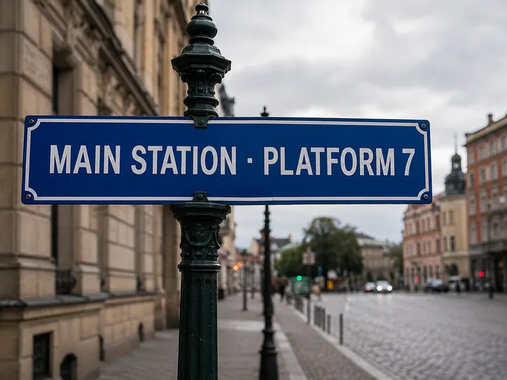 AI Image Translator — a foreign-language station sign translated to English
