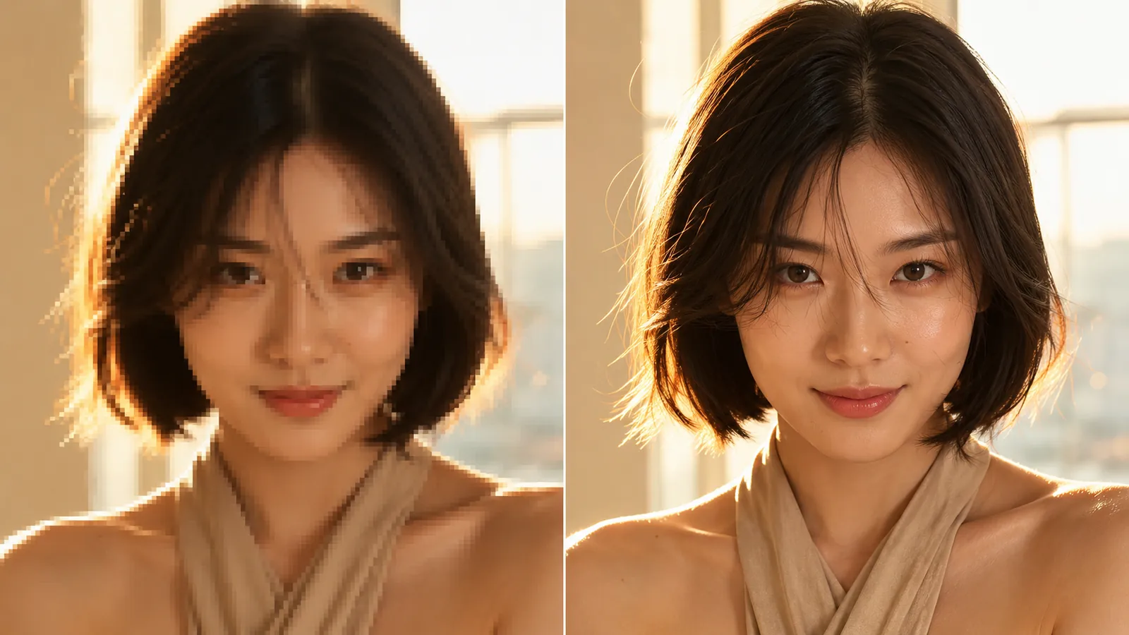 Sample before-and-after upscale result