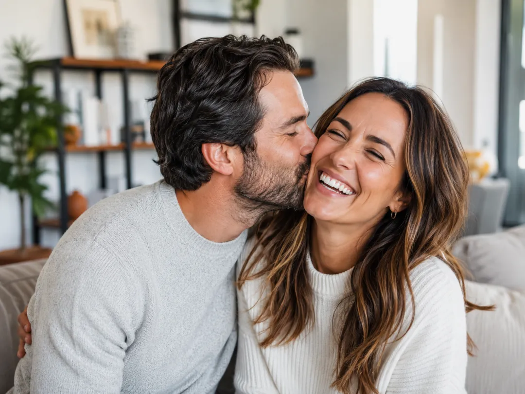 AI kiss video for social and dating — a playful, happy couple