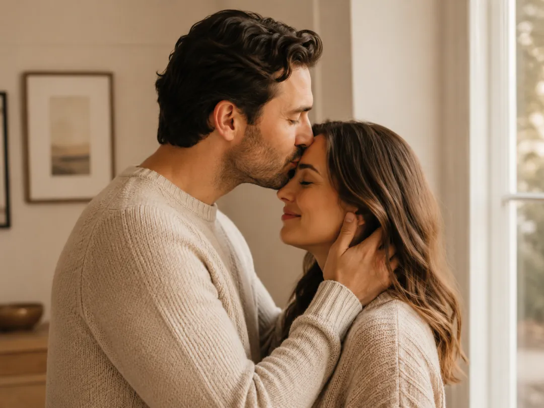 AI kiss video preset — a tender forehead kiss