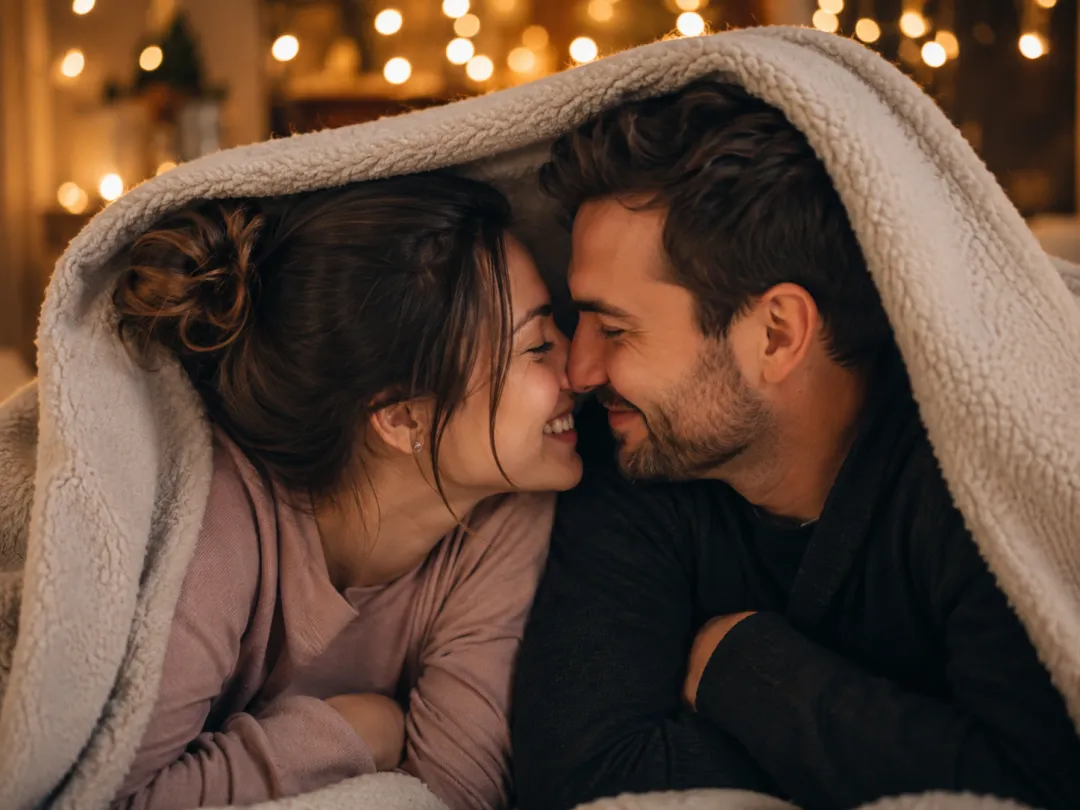 AI kiss video preset — a cozy nose-to-nose couple kiss