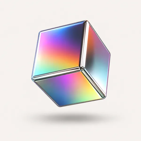 AI logo generator final output for a tech startup — polished 3D chrome cube
