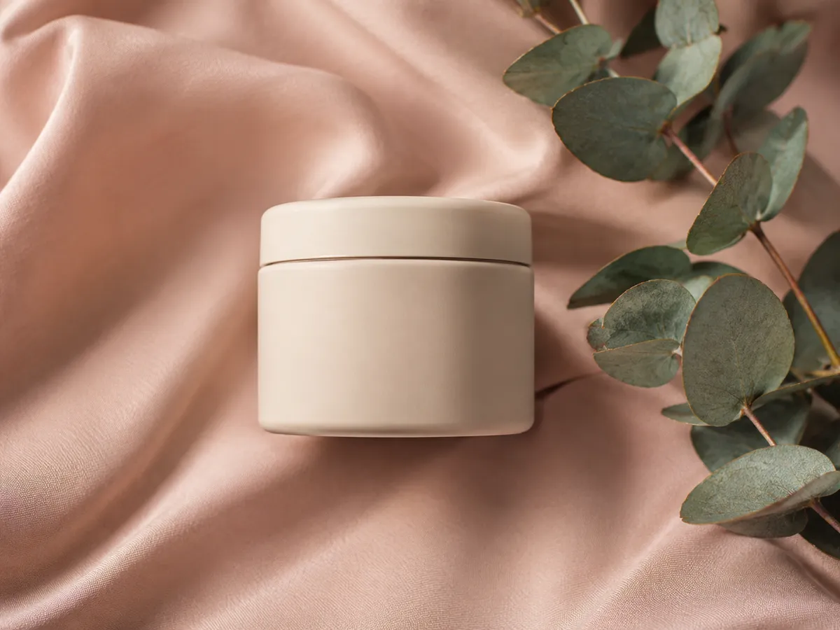 AI logo remover use case — a ceramic skincare jar product photo cleaned of any brand logo