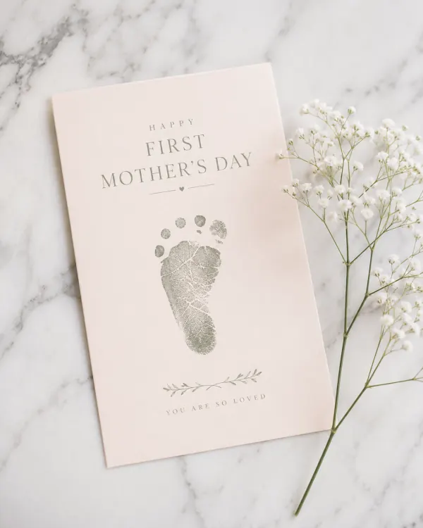 Mother's Day card style tile — First Mother's Day pastel with a baby footprint