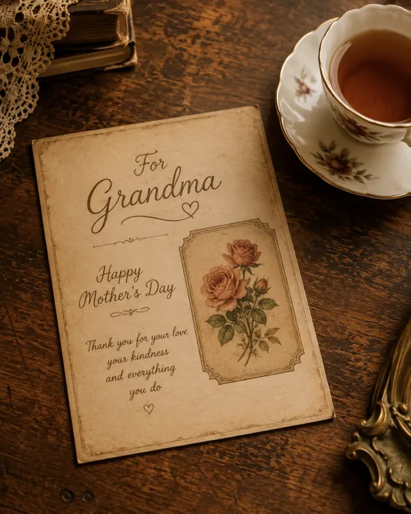 Mother's Day card style tile — Grandma warm sepia portrait
