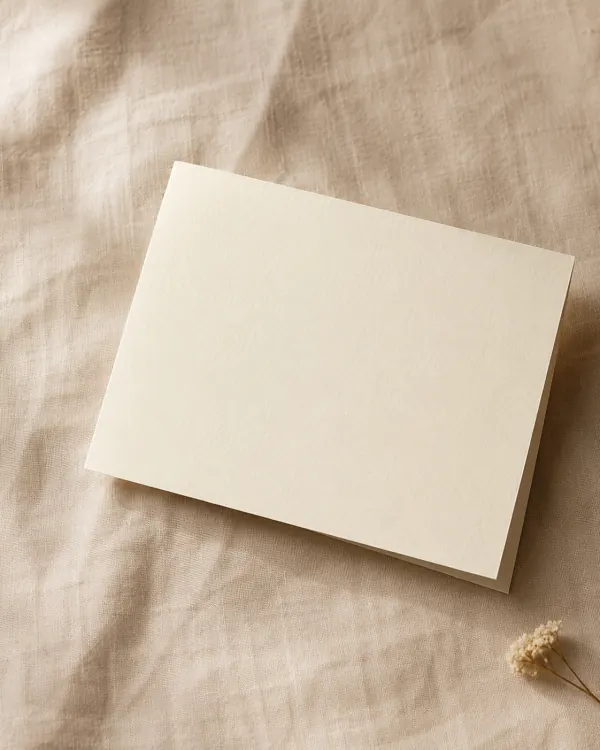 Mother's Day card style tile — no style, blank cream card on soft linen