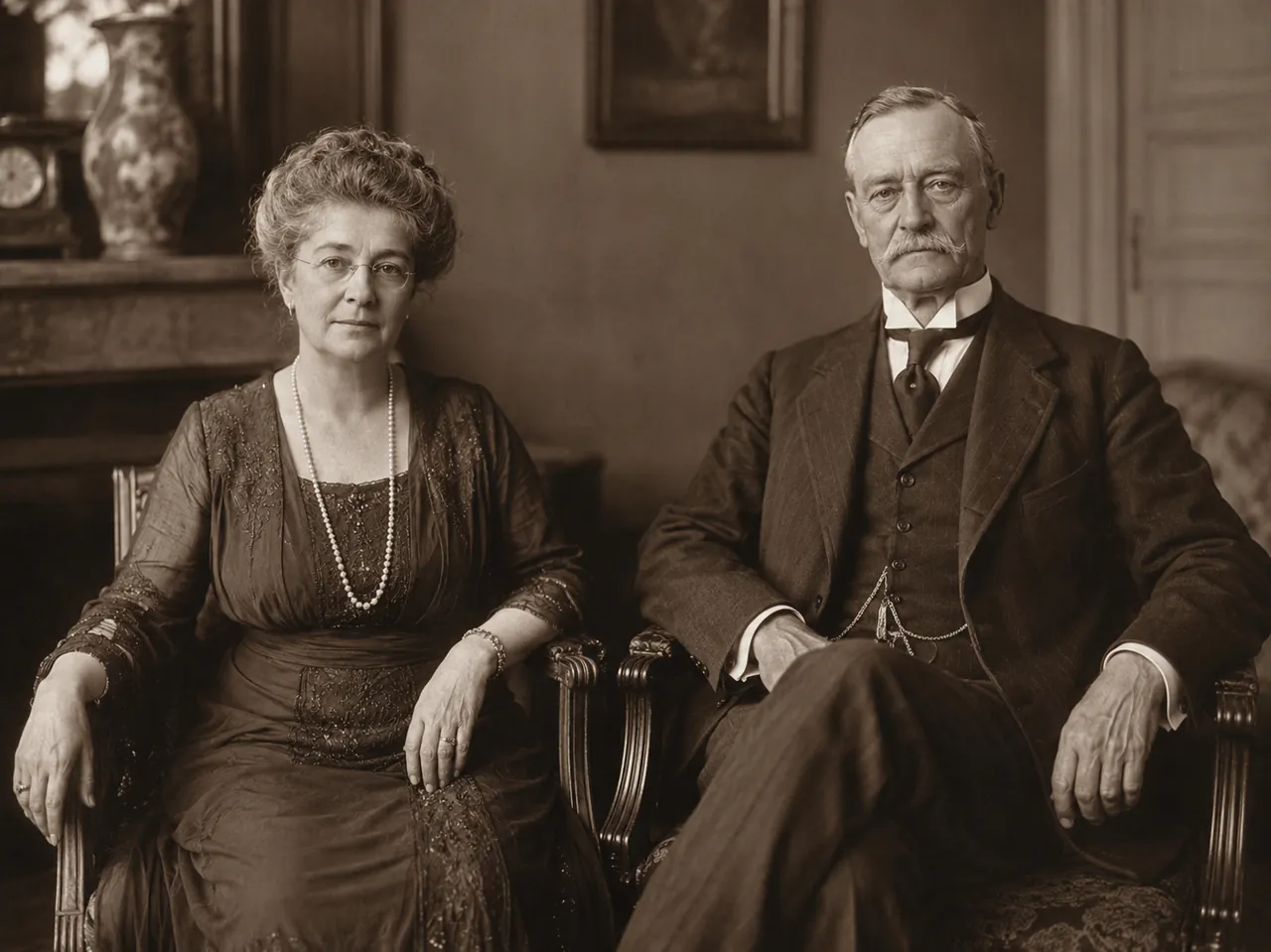 After — the antique 1920s portrait restored, with water damage and mold cleared away