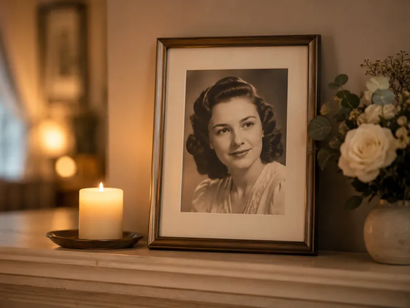AI Old Photo Revival memorial gift — a candlelit framed vintage portrait as a quiet tribute