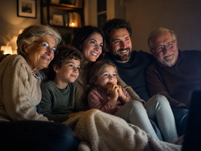 AI Old Photo Revival reunion use case — a family watching a revived old photo together