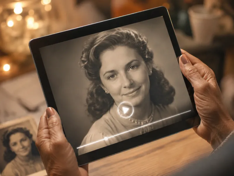 How to use AI Old Photo Revival step 3 — a revived old photo playing as a short clip