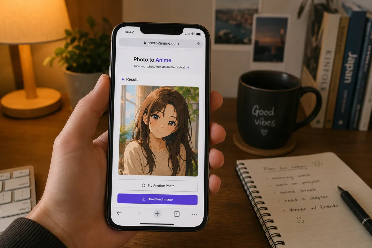 Turning a photo into anime in a mobile browser
