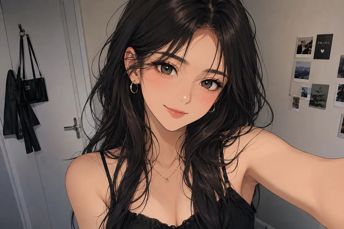 A selfie rendered as a stylish anime portrait
