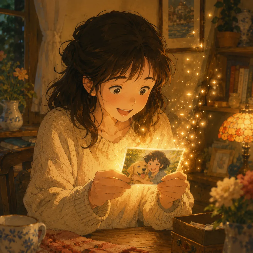 A person delighted by Ghibli-style art created with the free Imya AI Photo to Ghibli converter