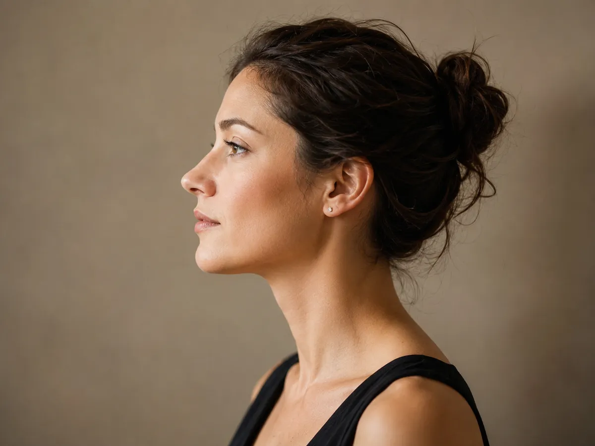 Before — a color portrait photo of a woman in profile, ready for AI photo to sketch conversion