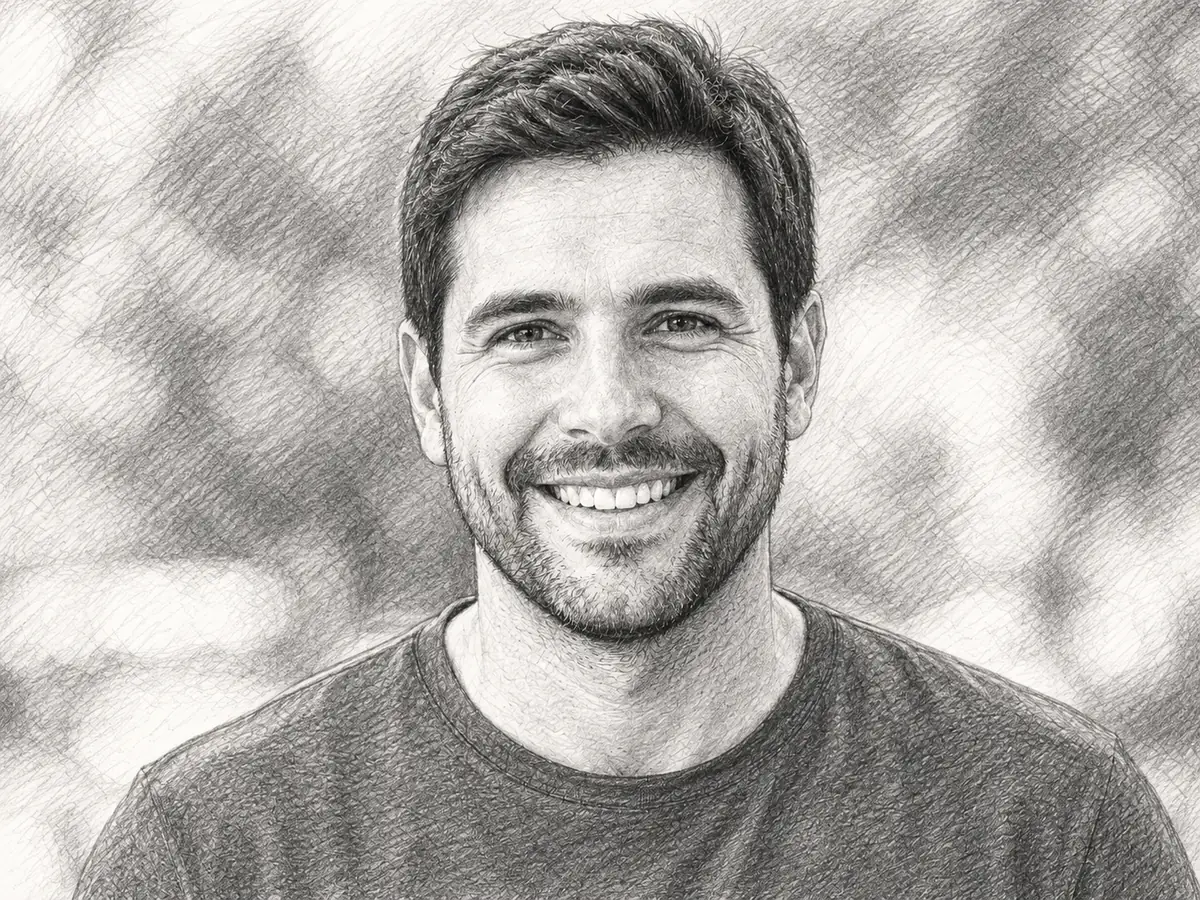 After — the portrait converted into a detailed graphite pencil sketch by the AI photo to sketch converter