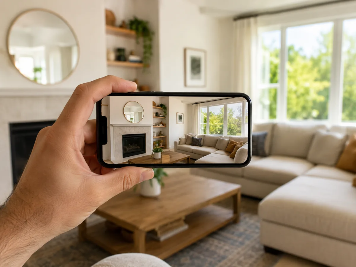 AI Room Designer step 1 — uploading a photo of your room taken with a phone