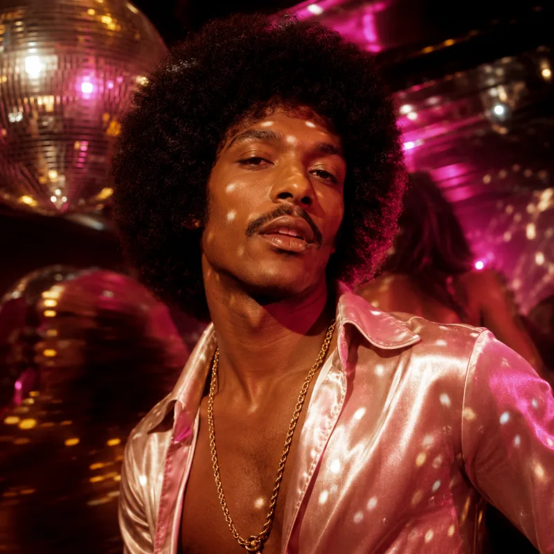 AI Time Travel Photo Disco 70s — mirror-ball dancer portrait
