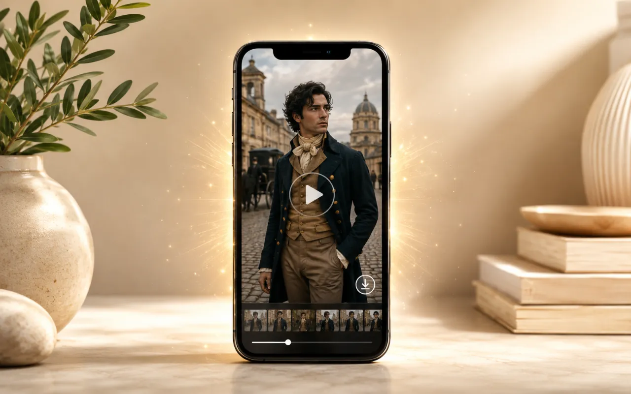 AI time travel video step 3 — a finished time travel video ready to download on a phone