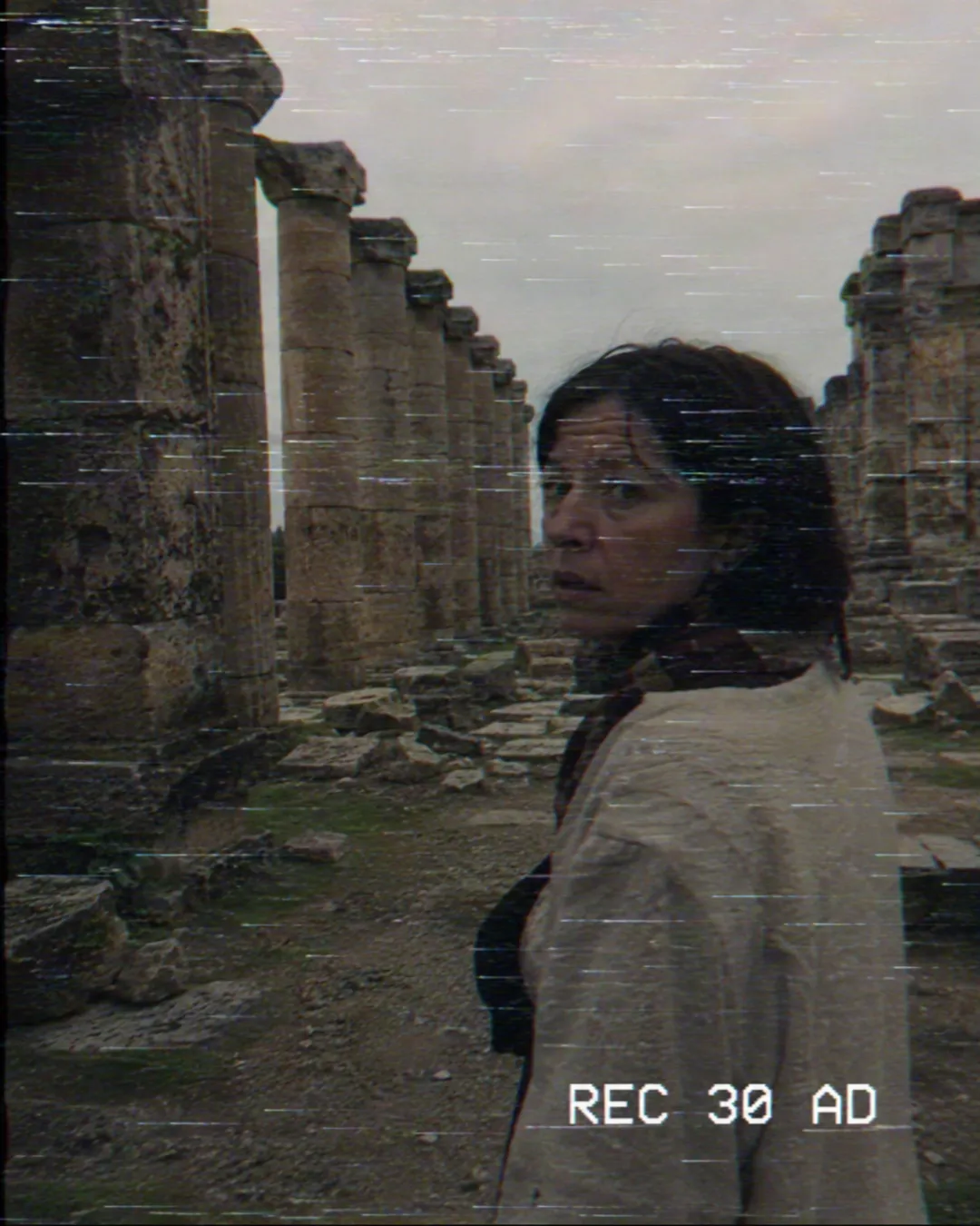 AI time travel video prompt result — a VHS found-footage clip marked REC 30 AD