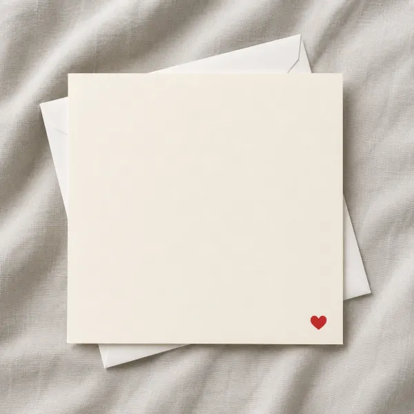 Valentine card style tile — no style, blank cream Valentine card on soft gray fabric