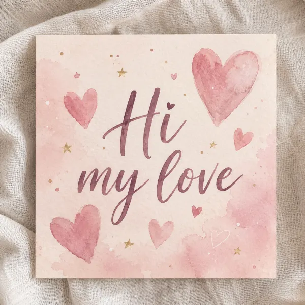 Valentine card style tile — pastel watercolor Valentine card with hand-painted hearts on linen